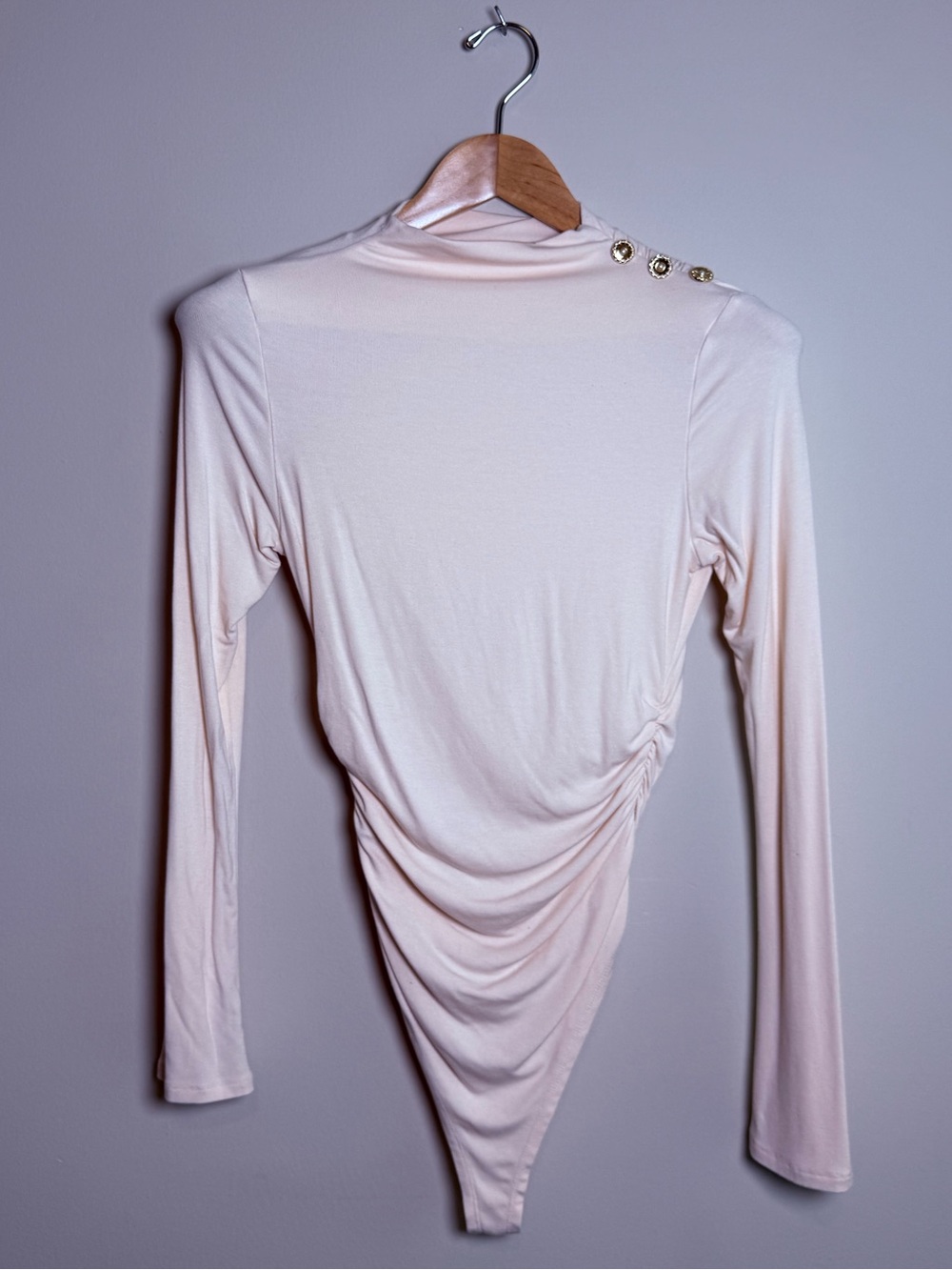 Micas | Ruched Long Sleeve Bodysuit | Blush Beige | Medium